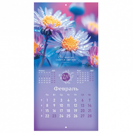 Календарь настенный перекидной 2027 г., BRAUBERG, 12 листов, 28,5х57 см, "Floral", 118425