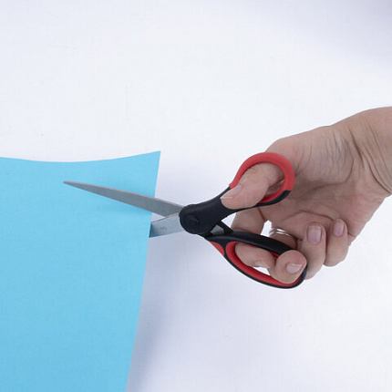 Ножницы BRAUBERG "Office", 210 мм, красно-черные, прорезиненные ручки, 2-х сторонняя заточка, 231566