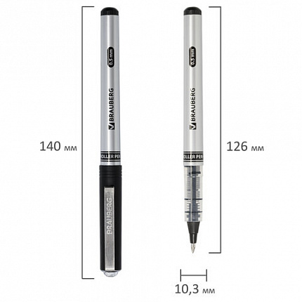 Ручка-роллер BRAUBERG "Flagman", ЧЕРНАЯ, корпус серебристый, хромированные детали, узел 0,5 мм, линия письма 0,3 мм, 141555