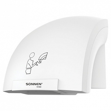 Сушилка для рук SONNEN HSD-A905, 1200 Вт, 30 м/с, IPX1, пластик, белая, 701868