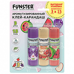 Клей-карандаш ароматизированный FUNSTER (ФАНСТЕР), 15 г, ВЫГОДНАЯ УПАКОВКА, 3 штуки на блистере, 274270