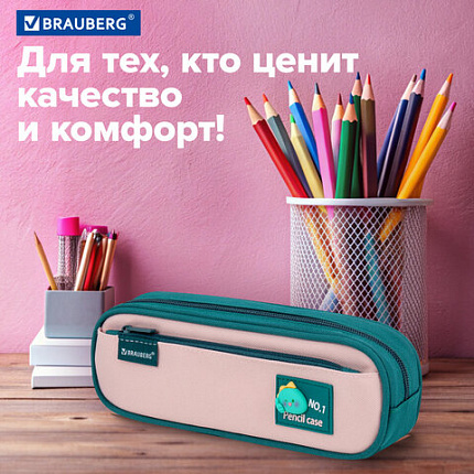 Пенал-футляр BRAUBERG, 2 отделения, 3D-элемент, полиэстер, "Fun dino", 23х8х5 см, 273572