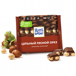 Шоколад RITTER SPORT "Extra Nut", молочный, с цельным лесным орехом, 100 г, Германия, 7006