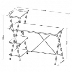 Стол на металлокаркасе BRABIX "LOFT CD-004", 1200х535х1110 мм, 3 полки, цвет дуб натуральный, 641220