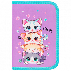 Пенал BRAUBERG, 1 отделение, 1 откидная планка, полиэстер, 21х14 см, "Funny kittens", 273523