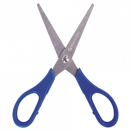 Ножницы BRAUBERG для левши "Left hand", 170 мм, синие, 2-х сторонняя заточка, 236785
