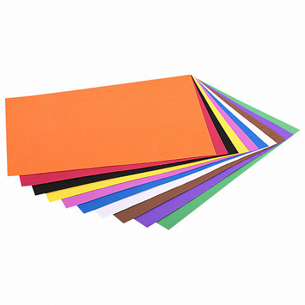 Пористая резина/фоамиран А4, 1 мм, НАБОР, 10 листов, 10 цветов, яркие цвета, ОСТРОВ СОКРОВИЩ, 661696