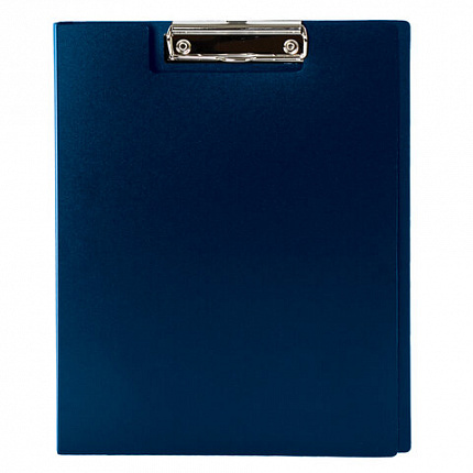 Папка-планшет STAFF, А4 (310х230 мм), с прижимом и крышкой, пластик, синяя, 0,5 мм, 229220