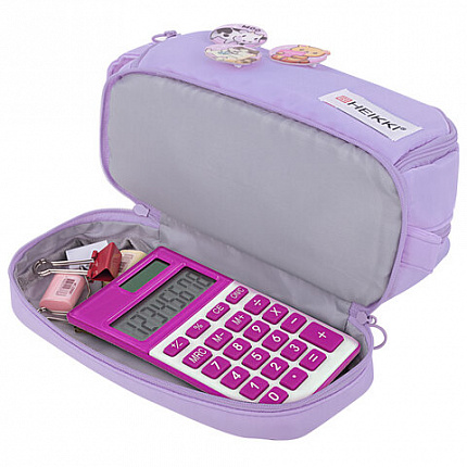 Пенал-органайзер HEIKKI (ХЕЙКИ) с ручкой, значки, 2 отделения, откидная планка, 22x13х10 см, фиолетовый, 273600