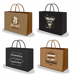 Пакет подарочный (1 штука) 45х13х33 см (XL), "For Real Man", ассорти, крафт, ЗОЛОТАЯ СКАЗКА, 700827