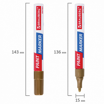 Маркер-краска лаковый EXTRA (paint marker) 4 мм, ЗОЛОТОЙ, УСИЛЕННАЯ НИТРО-ОСНОВА, BRAUBERG, 151981