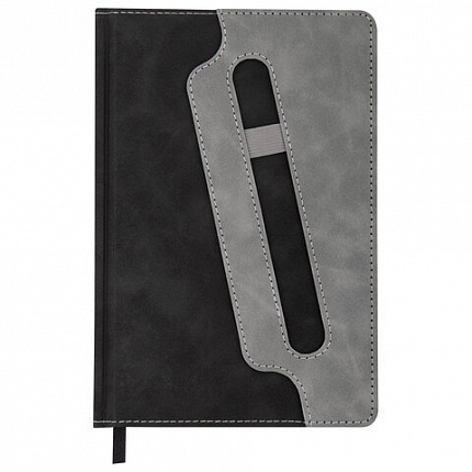 Блокнот А5 148x218 мм BRAUBERG "Assistant", под кожу, 80 листов, держатель, клетка, черный, 118630