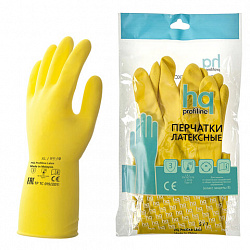 Перчатки латексные КЩС, сверхпрочные, плотные, хлопковое напыление, размер 9,5-10, XL (очень большой), желтые, HQ Profiline, 73590