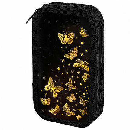 Пенал ЮНЛАНДИЯ, 2 отделения, ламинированный картон, конгрев, 19х11 см, "Golden", 273495