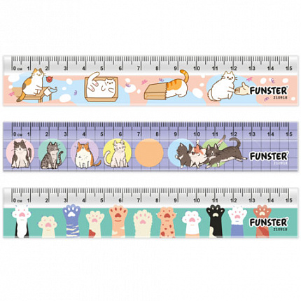 Линейка пластиковая 15 см, FUNSTER, "КОТЫ", ассорти, дисплей, 210918