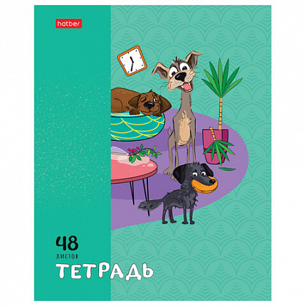 Тетрадь А5 48 л., HATBER скоба, клетка, обложка картон, "Dog mafia" (микс в спайке), 083566, 48Т5В1