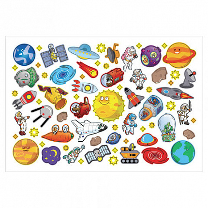 Наклейки бумажные с игровым полем НАБОР, 2 листа, 184 наклеек, "Космическое приключение", HATBER, 2Н5н