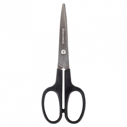 Ножницы BRAUBERG "Standard" 160 мм, черные, классической формы, 2-х сторонняя заточка, 237095