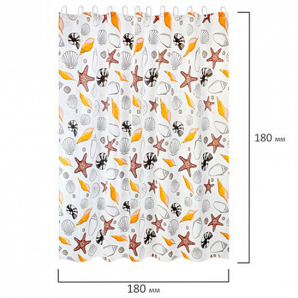 Шторка для ванной PEVA, 180х180 см, кольца в комплекте, дизайн ассорти, МОРЕ, PRIMILA (ПРИМИЛА), 700074