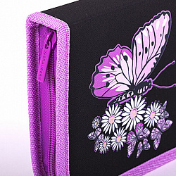 Пенал BRAUBERG с наполнением, 1 отделение, 1 откидная планка, 24 предмета, 21х14 см, "Flower butterfly", 271524