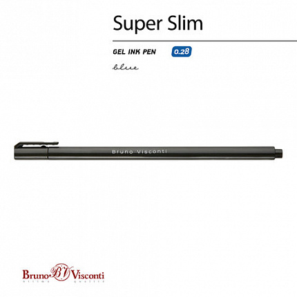 Ручка гелевая BRUNO VISCONTI "Super Slim Black", СИНЯЯ, узел 0,28 мм, линия 0,2 мм, 20-0398