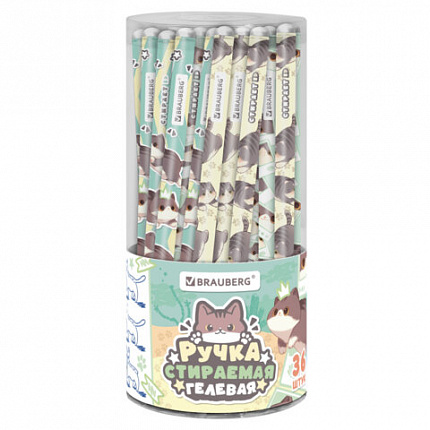 РЕЗЕРВ Ручка стираемая гелевая BRAUBERG CUTE CATS, СИНЯЯ, корпус ассорти, линия 0,35м, 144481