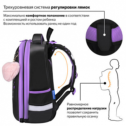 Ранец BRAUBERG SHINY, 2 отделения, с брелком, Pretty face, 38х28х14 см, 273142