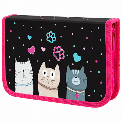 Пенал ЮНЛАНДИЯ, 1 отделение, картон с эффектом soft-touch, 19х11 см, "Cat squad", 273493