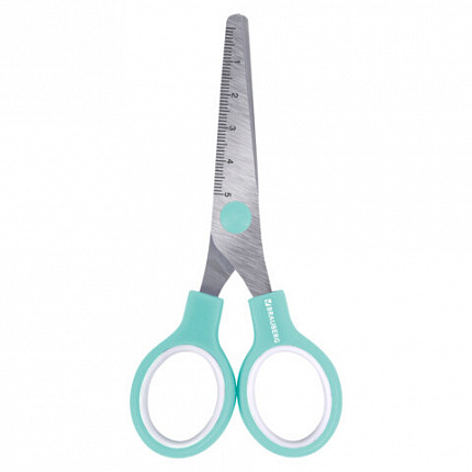 Ножницы BRAUBERG KIDS 130 мм, ручки мятные, закругленные лезвия с линейкой, 274062