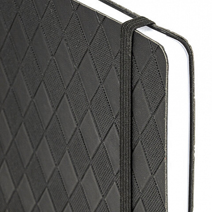 Блокнот А5 138x213 мм, BRAUBERG "Tissage", под кожу, 80 л., резинка, клетка, черный, 116601