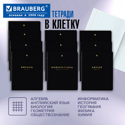 Тетради предметные, КОМПЛЕКТ 12 ПРЕДМЕТОВ, 48 л., Soft-Touch, 3D-фольга, BRAUBERG, "BLACK GOLD", 405602