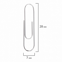 Скрепки BRAUBERG, 28 мм, никелированные, 100 шт., в картонной коробке, Россия, 221523