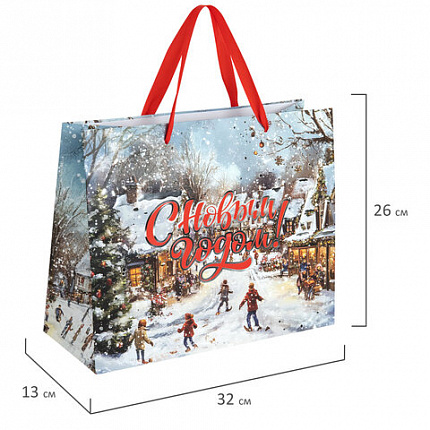 Пакет подарочный (1 шт.) новогодний 26х13х32 см "Winter Wonderland", фольга, ассорти, ЗОЛОТАЯ СКАЗКА, 592443