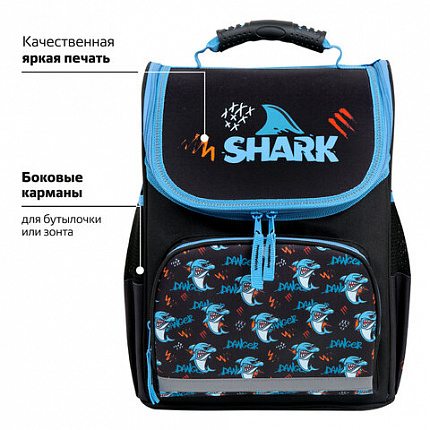 Ранец ПИФАГОР BASIC, 1 отделение, 3 кармана, эргономичная спинка, "Злая акула", 35х28х18 см, 272044