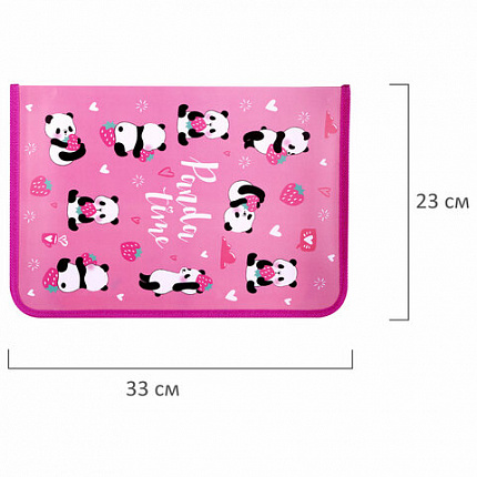 Папка для труда на молнии ЮНЛАНДИЯ А4, 1 отделение, откидная планка, органайзер, "Panda time", 270983