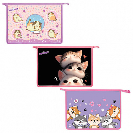 Папка для тетрадей ЮНЛАНДИЯ А4, 1 отделение, пластик, на молнии, АССОРТИ для девочек, 274483