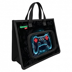 Папка на молнии с ручками BRAUBERG KIDS А4, 1 отделение, доп.карманы, пластик, "Bright gamepad", 274528
