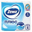 Бумага туалетная 2-х слойная, 4 рулона (4х23 м), белая, ZEWA Plus, 144051