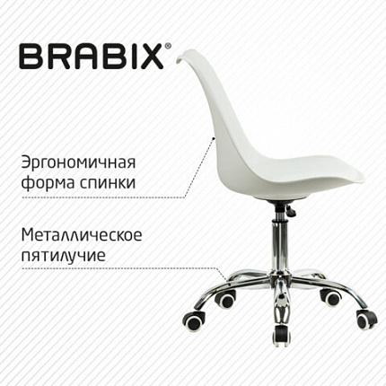 Кресло стул BRABIX "Eames MG-310 CH", хром, пластик белый, экокожа белая, 532923