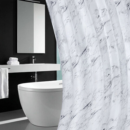 Шторка для ванной ПОЛИЭСТЕР, 180х200 см, кольца в комплекте, БЕЛЫЙ МРАМОР, PRIMILA (ПРИМИЛА), 700084