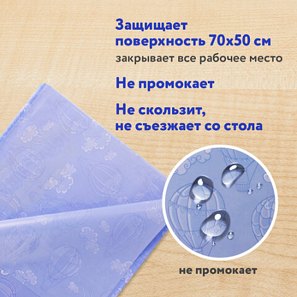 Настольное покрытие ЮНЛАНДИЯ для труда и творческих занятий, ПВХ, "Воздушные шары", 50х70 см, 662456