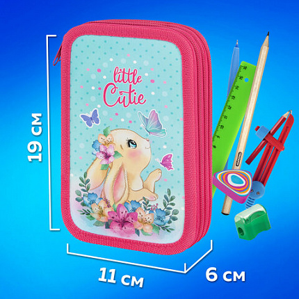 Пенал ПИФАГОР, 3 отделения, ламинированный картон, 19х11 см, "Pretty bunny", 273485