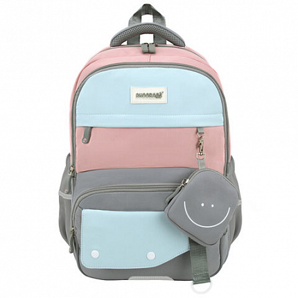 Рюкзак SNOOBAG (СНУБЭГ) PROACTIVE с кошельком, 2 отделения, Smile, серо-розовый, 40х29х17 см, 274445