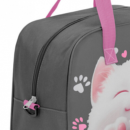 Сумка для занятий BRAUBERG KIDS с ручками, с плечевым ремнем, подкладка, 35x25x15 см, "Кот-мурлыка", 274629