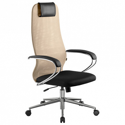 Кресло офисное BRABIX PREMIUM "Ultimate EX-800" хром, плотная двойная сетка Х2, черное/бежевое, 532913