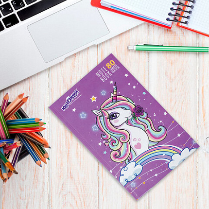 Блокнот А5 134х206 мм, 80 л., твердый, клетка, выборочный лак, ЮНЛАНДИЯ, "Единорог", 111616