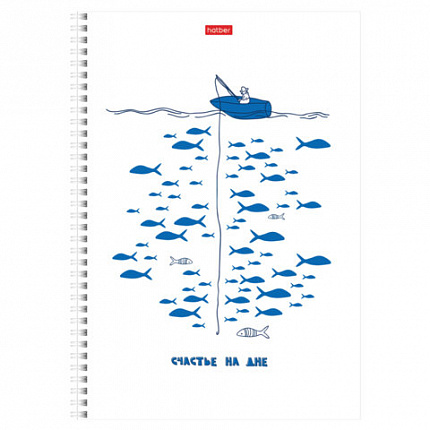 Тетрадь А4 80 л., HATBER, гребень, клетка, Soft-touch ламинация, цветной срез, "Рыба моя" (микс), 090167, 80Т4лВ1гр