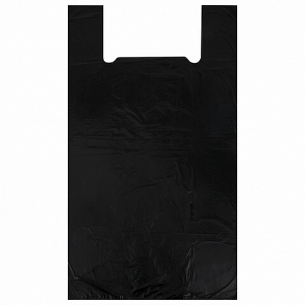 Пакет "майка" КОМПЛЕКТ 100 штук, 38+20х70, ПНД черный, 18 мкм, LAIMA, 700790