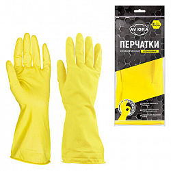 Перчатки МНОГОРАЗОВЫЕ латексные AVIORA, размер 9-10, XL (очень большой), желтые, вес 38 г, 402-569