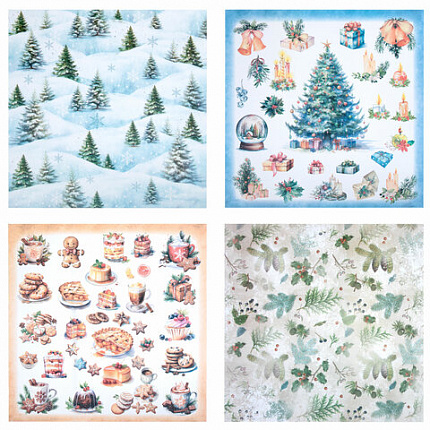 Бумага для скрапбукинга 30х30 см "Новогодний дизайн", двусторонняя, 12 листов, 180 г/м2, ОСТРОВ СОКРОВИЩ, 665438